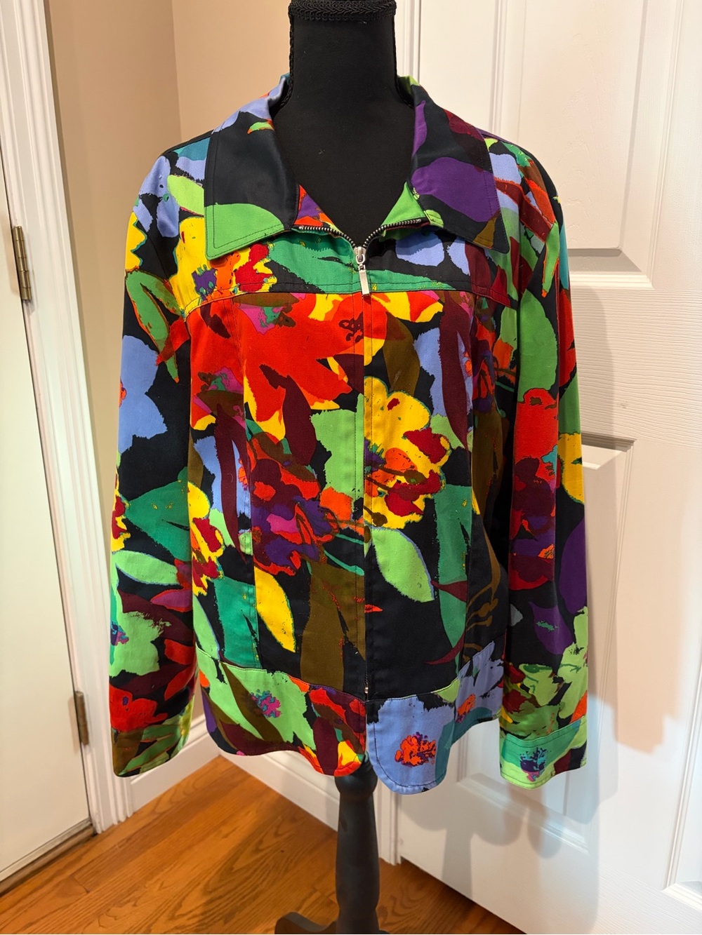 erin london Multicolor Abstract Floral Zip Jacket